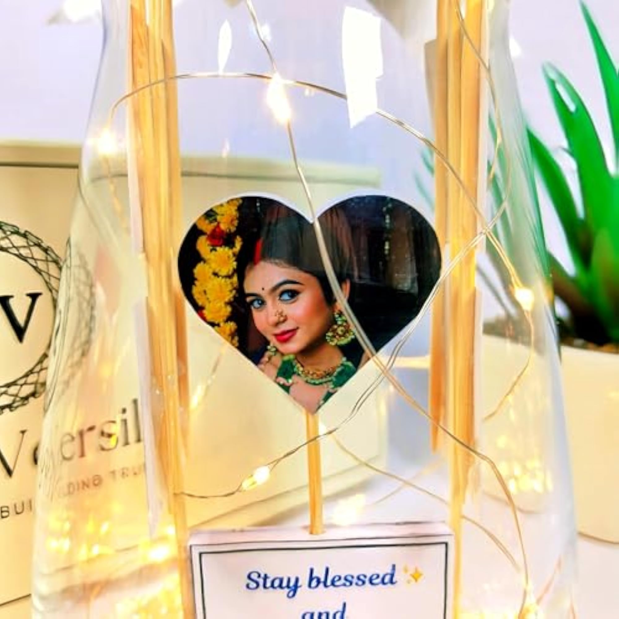 Personalised LED Photo Jar with Custom Message and String Lights